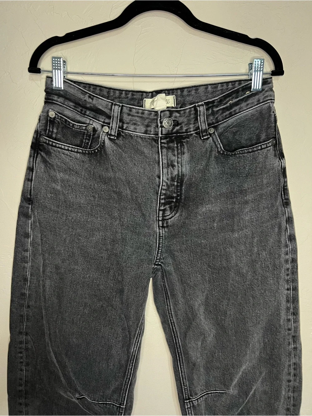 Madewell The Darted Barrel Leg Olenda Washed Black Button Fly Denim Jeans - Picture 3 of 11